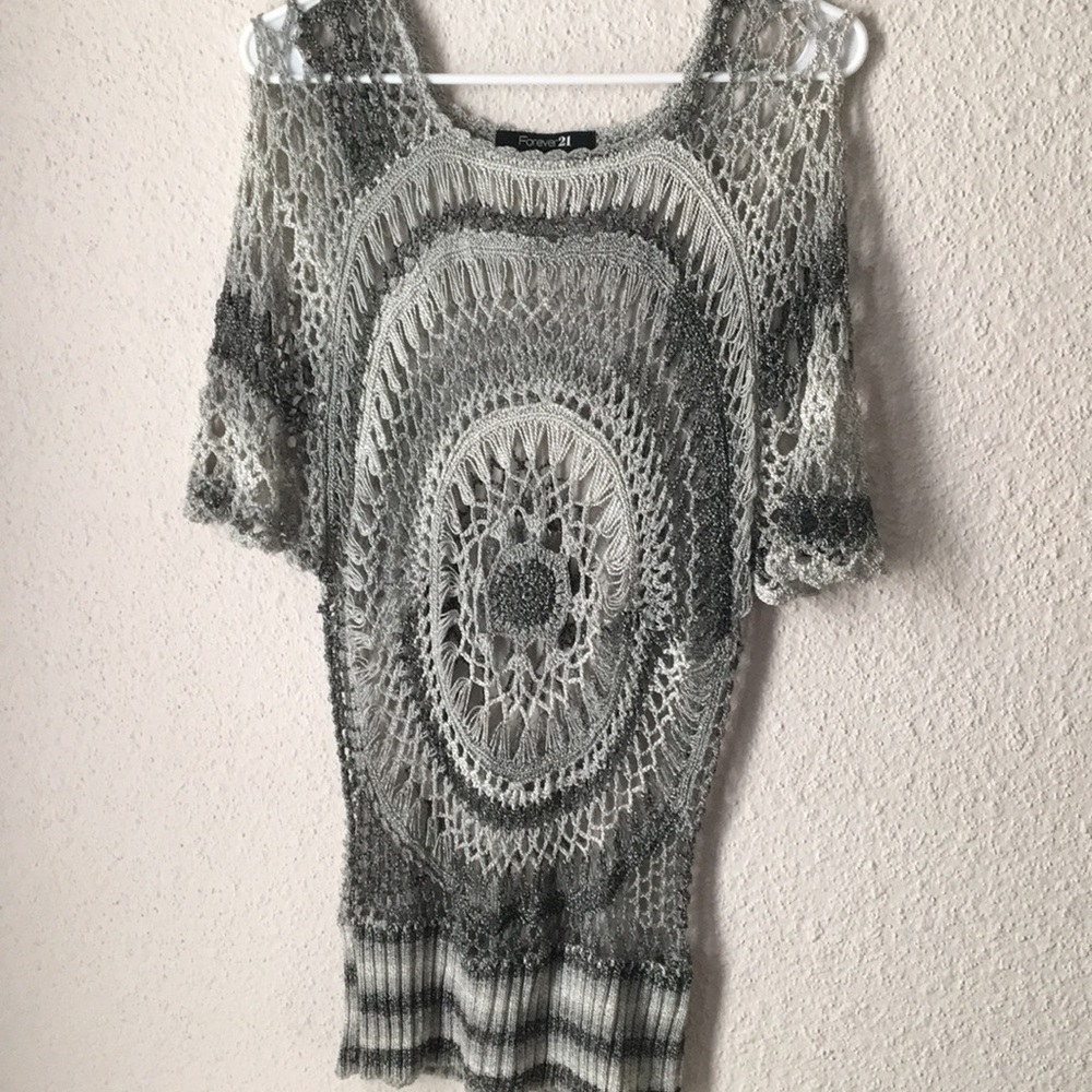 Forever 21 Black and Gray Net Lace Blouse